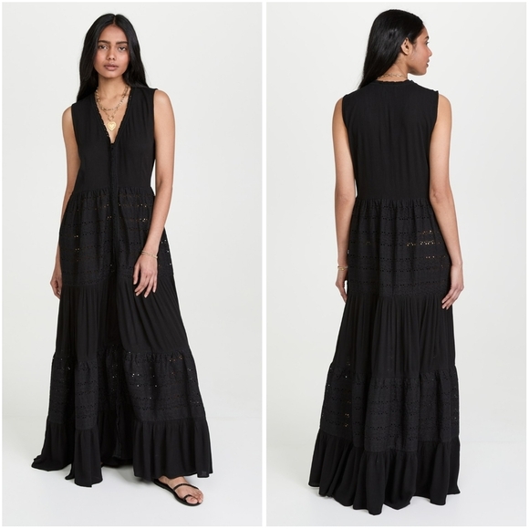 Playa Lucila Black Eyelet Maxi Sun Dress Medium Sundress - Picture 1 of 11